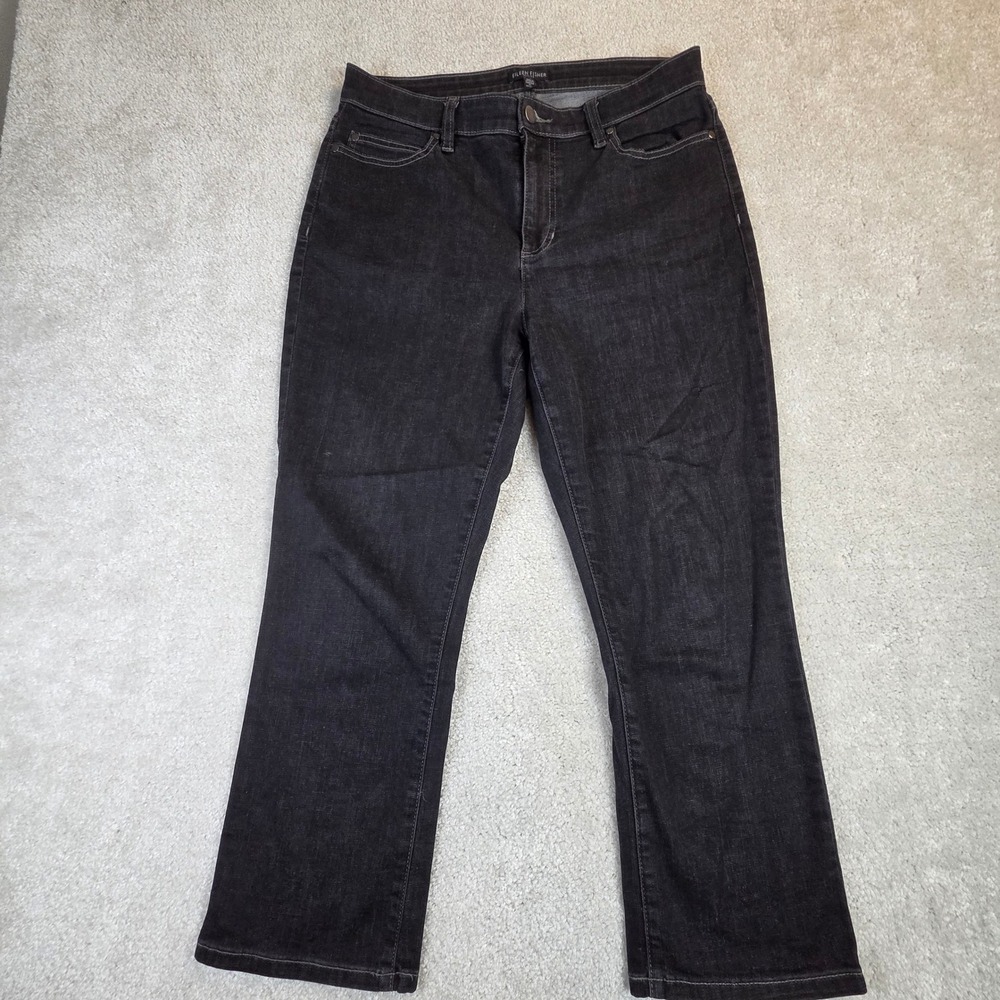 Eileen Fisher Ankle Crop Jeans Organic Cotton Straight Leg Black 10P